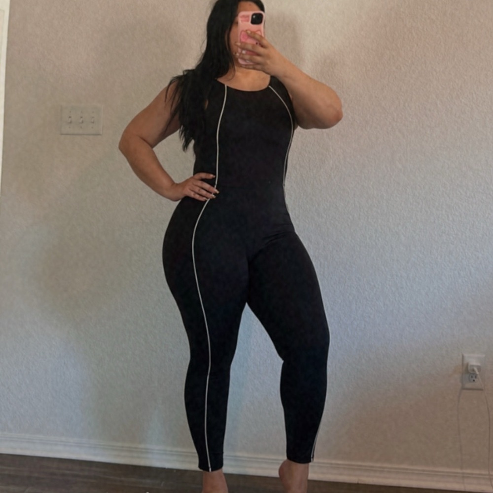 Target Black Form-Fitting Jumpsuit with Square Neckline